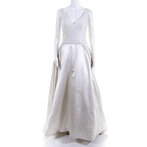 Peter Langner Womens Beaded A-Line Full Length Wedding Gown White Size EUR 44